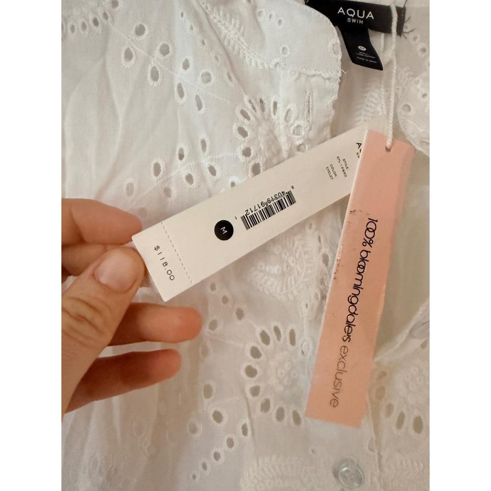 AQUA Swim White Eyelet Tiered Mini Dress Cover Up Bloomingdales Exclusive Medium - Picture 2 of 3